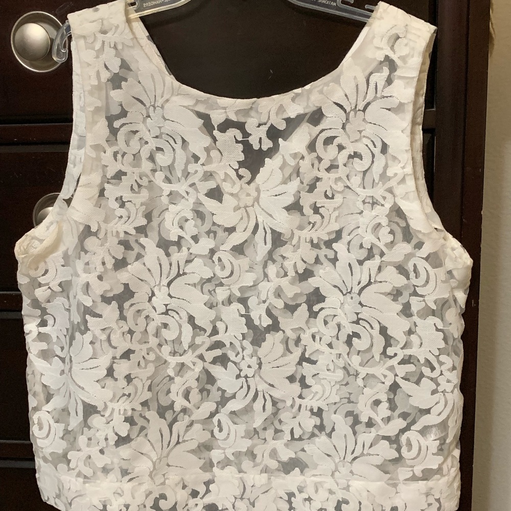 Banana Republic White Lace Organza Sleeveless Top